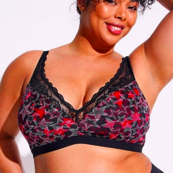 ❤NWT VINTAGE TORRID BRALETTE WIRE-FREE LIGHTLY LINED STARS PRINT MICROFIBER BRA - Picture 7 of 12